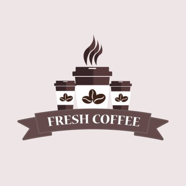 Tipografik vektör kahve dükkanı. Kupalar, fasulye ve kahve ekipmanları simgeler kahvehane, espresso bar, Restoran, kafe, ambalaj için,