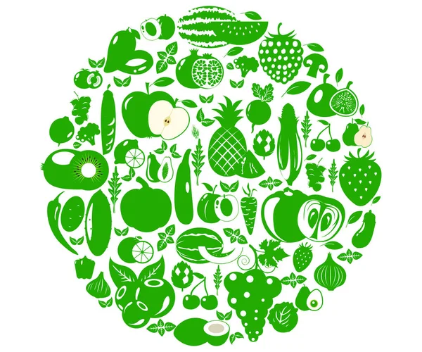 Bessen Groenten Fruit Biologisch Voedsel Iconen Vector Illustratie — Stockvector