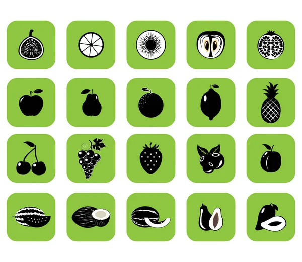 Ensemble Fruits Légumes Illustration Vectorielle Silhouette Noire — Image vectorielle