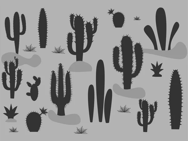 Aantal Illustraties Van Schattige Cactus Vetplanten Potten Planten Grijze Achtergrond — Stockvector