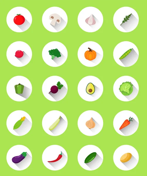 Légumes Icônes Plates Avec Ombre — Image vectorielle