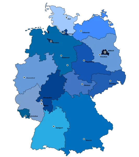 Peta Germany. Tanpa nama-nama tanah - Stok Vektor