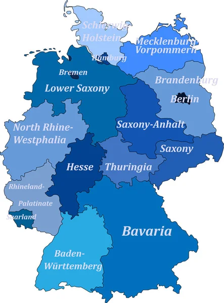 Peta Germany. Tanpa nama-nama ibukota tapi dengan nama-nama tanah - Stok Vektor