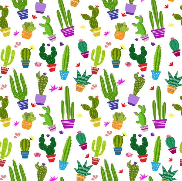 Patrón Sin Costura Vectorial Con Diferentes Cactus Textura Repetida Brillante — Vector de stock