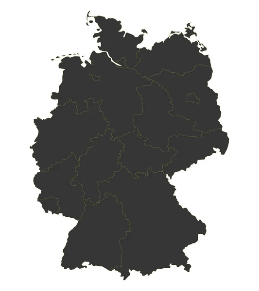 Mappa Nera Della Germania Sfondo Bianco Con Bordi Terre Regioni — Vettoriale Stock