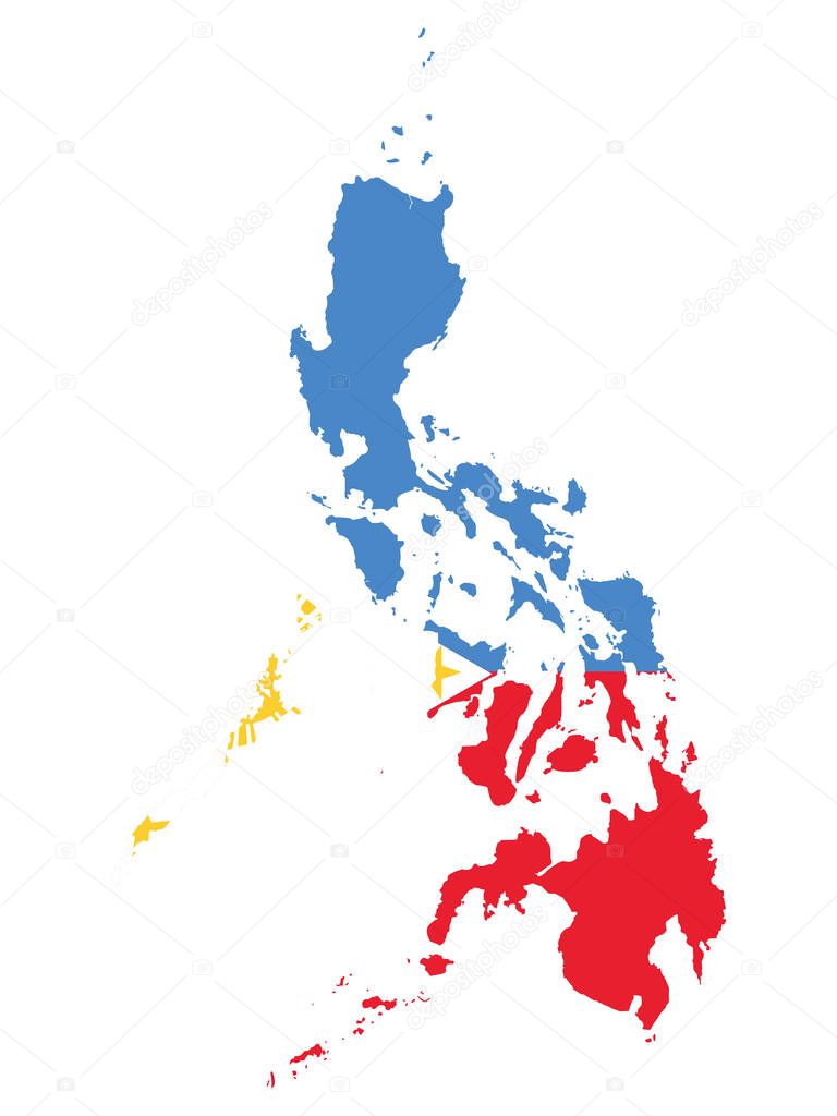 Flag map of Philippines. Flag of the Philippines overlaid on detailed outline map isolated on white backgrou. Philippines Map with Flag Vector