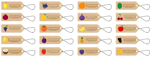 Étiquettes Avec Divers Fruits Inscriptions Établir Des Modèles Étiquettes Prix — Image vectorielle