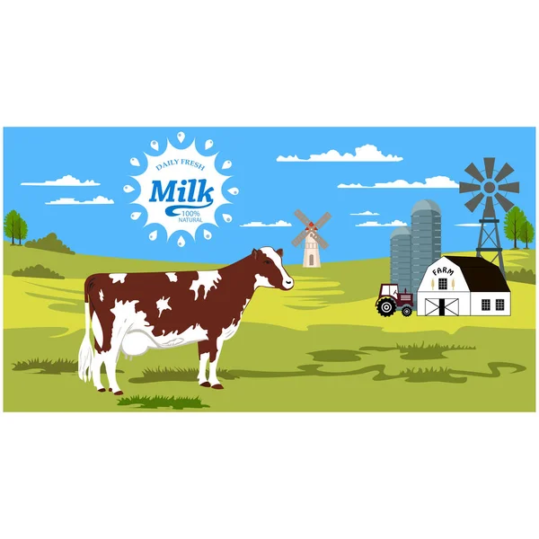 Paisagem Rural Com Vaca Salpicos Paisagem Rural Verão Com Vaca —  Vetores de Stock