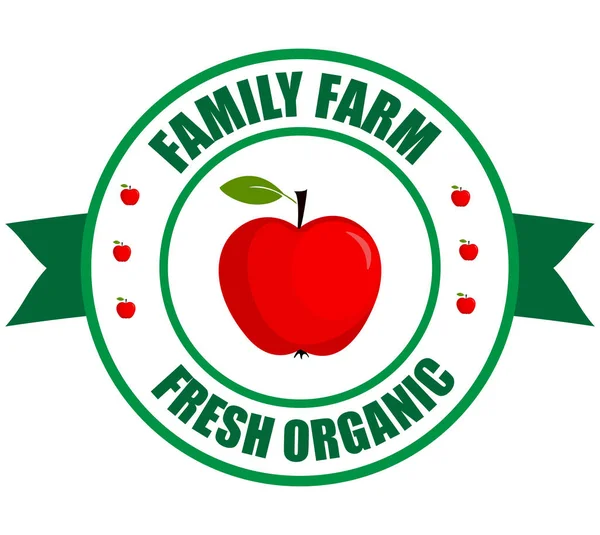 Logo Apple Vector Redondo Etiqueta Fresa Frutas Bayas Granja Comida — Vector de stock