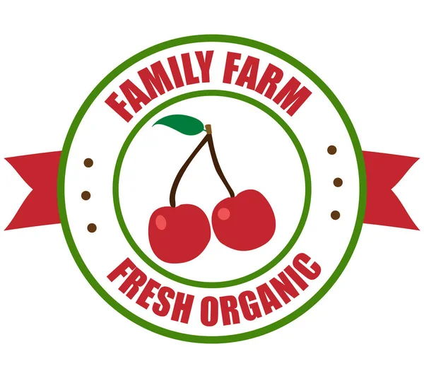 Logo Cherry Vettoriale Etichetta Rotonda Ciliegia Frutta Bacche Della Fattoria — Vettoriale Stock