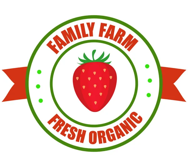 Logo Alla Fragola Fragola Etichetta Rotonda Vettoriale Frutta Bacche Della — Vettoriale Stock