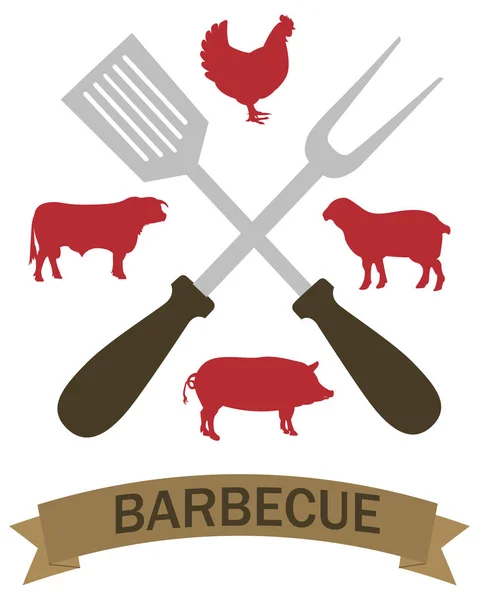 Λογότυπο Στη Σχάρα Τρόφιμα Μπάρμπεκιου Φλόγες — Διανυσματικό Αρχείο