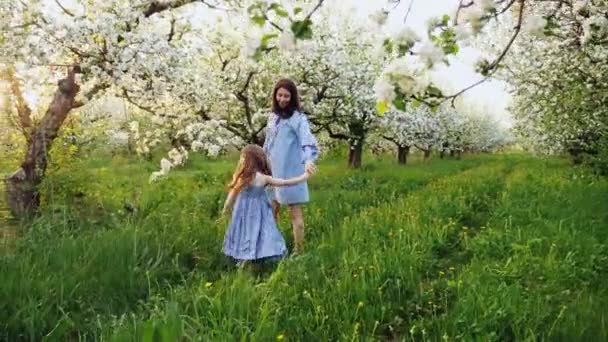 Mãe com sua adorável menina brincando ao ar livre — Vídeo de Stock