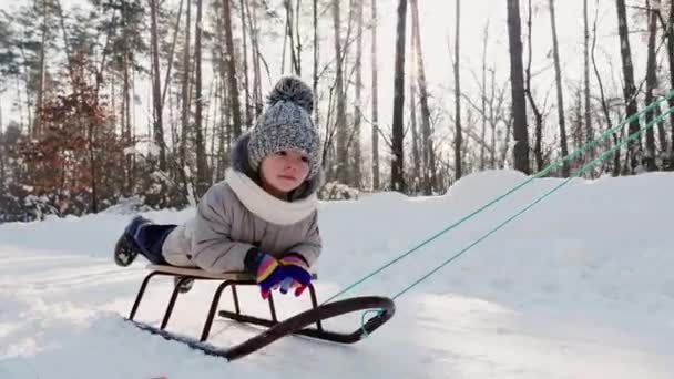 Someone sledding a little boy — Stock videók