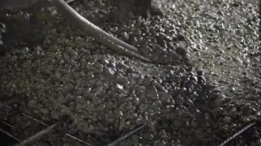 Bir levha metal çubukları takviye üzerine beton döküm yakın çekim