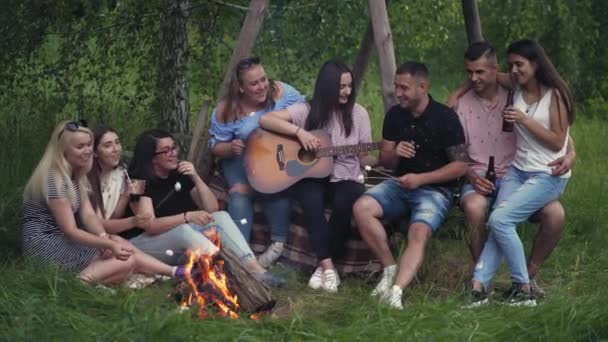 Grupa przyjaciół przy ognisku — Wideo stockowe
