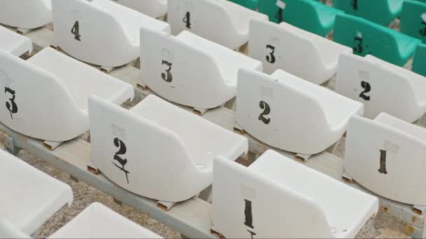 Weiße und grüne Sitze im Stadion — Stockvideo