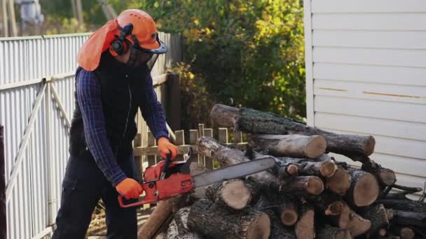 Colheita de madeira para aquecimento para o inverno — Vídeo de Stock