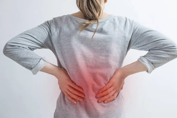 Dolore Reni Donne Che Tengono Mani Dietro Schiena — Foto Stock