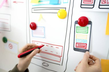 UX grafik tasarımcı cep telefonu web uygulamaları geliştirir. Kullanıcı deneyimi. 