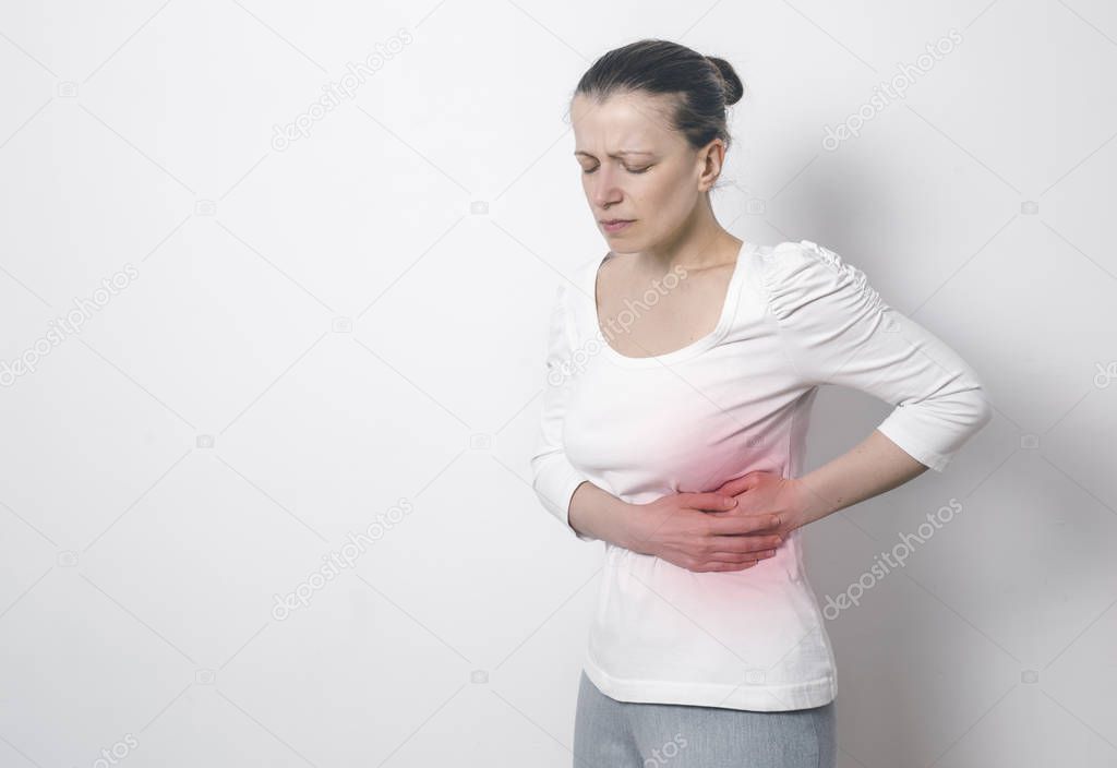 Pain in the side of a woman. Trouble kidney pain.