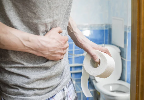 Dolor Abdominal Hombre Del Baño Diarrea Concepto Estreñimiento — Foto de Stock