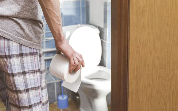 Man Holds Toilet Paper Concept Diarrhea Hemorrhoids — Stock Photo, Image