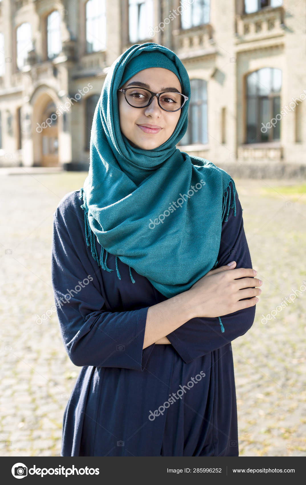 Smiling Muslim Islamic Young Business Woman Wearing Hijab