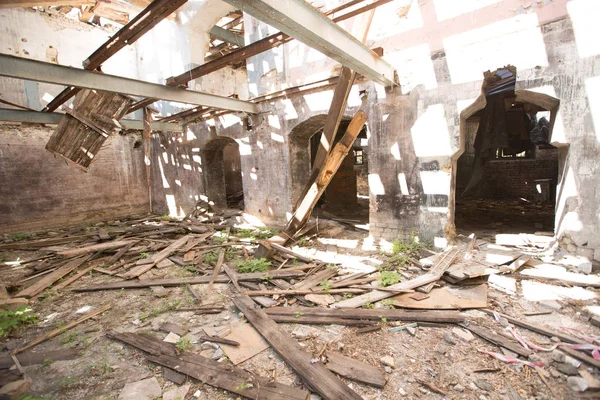 Destroyed Old Industrial Building Ruined House — Stock Photo, Image