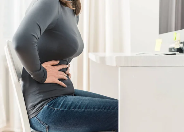 Period Concept Pain Ureter Stomach Woman Her Desk Diarrhea — Stock Photo, Image