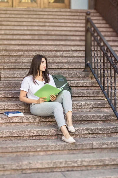 Young Woman Student Street Books — Stock Photo, Image