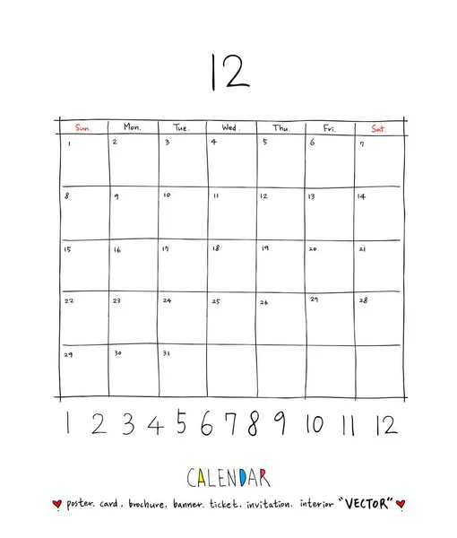 Calendário Esboço Desenhado Mão Vector —  Vetores de Stock