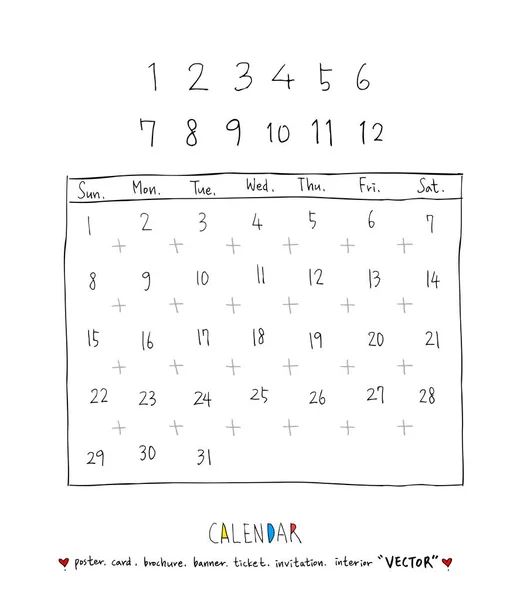 Calendário Esboço Desenhado Mão Vector — Vetor de Stock