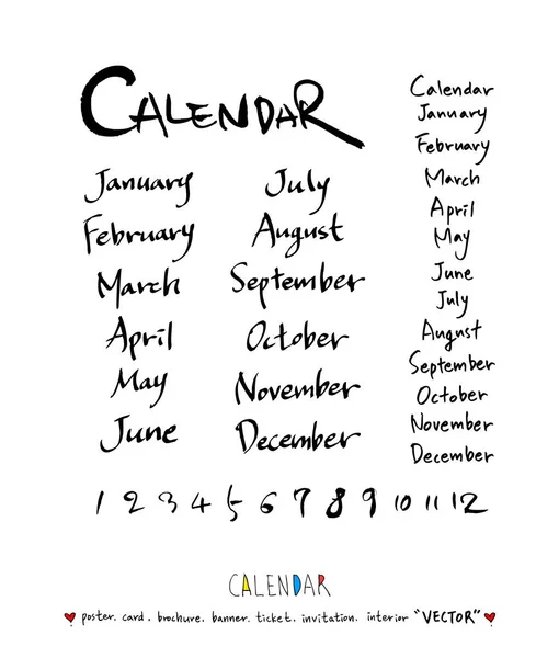 Calendario Degli Schizzi Disegnati Mano Vettore — Vettoriale Stock