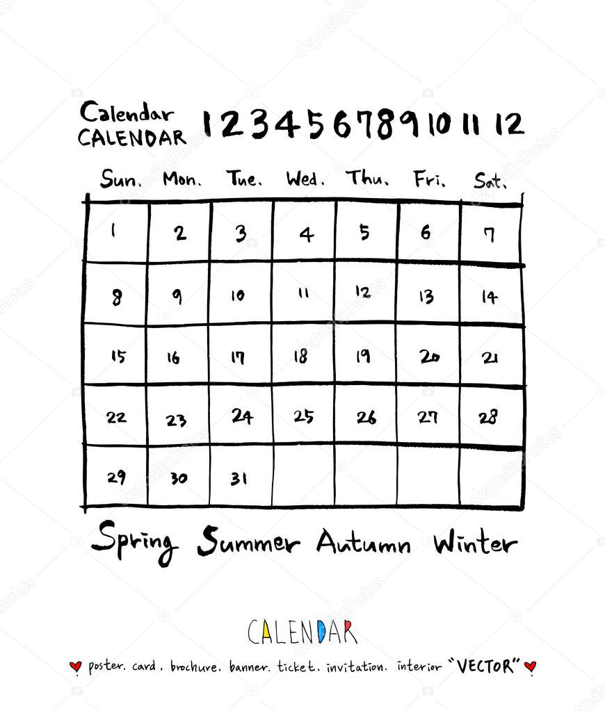 Hand drawn sketch calendar - Vector