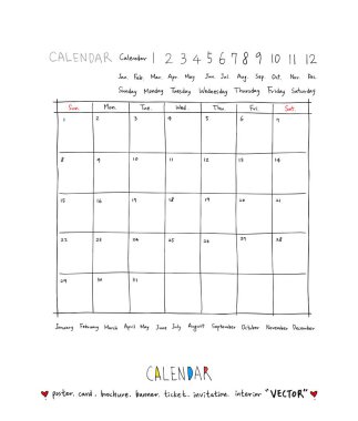 Elle çizilmiş kroki takvim - vektör