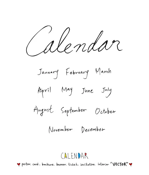 Calendrier Croquis Dessiné Main Vecteur — Image vectorielle