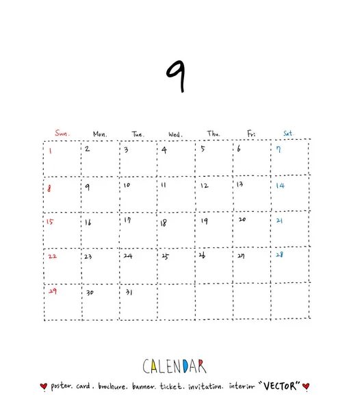 Hand Drawn Sketch Calendar Vector — Stock Vector