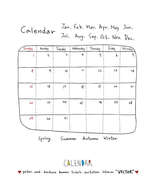 Calendario Dibujado Mano Vector — Vector de stock