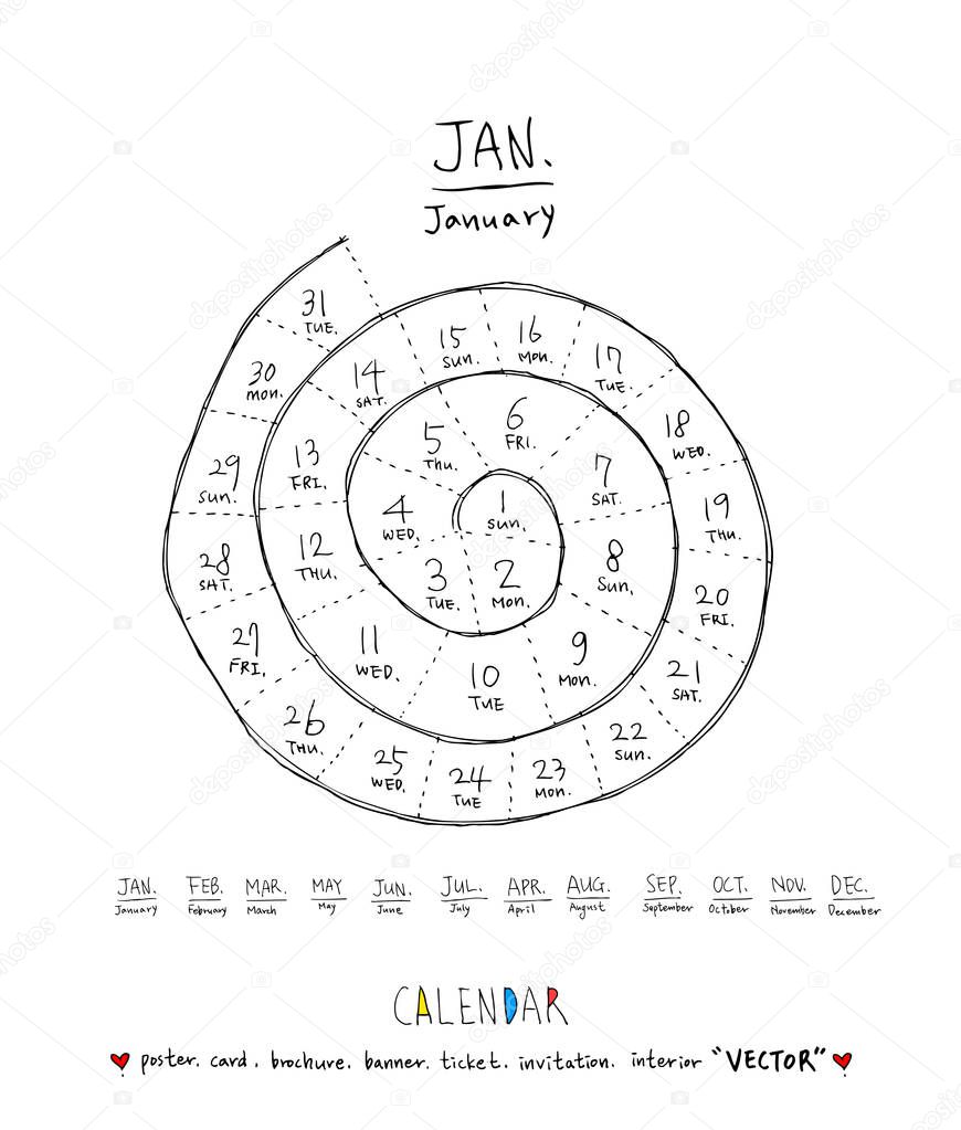 Hand drawn sketch calendar - Vector
