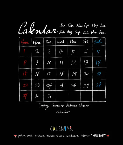 Calendario Degli Schizzi Disegnati Mano Vettore — Vettoriale Stock