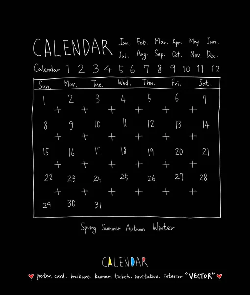 Calendrier Croquis Dessiné Main Vecteur — Image vectorielle