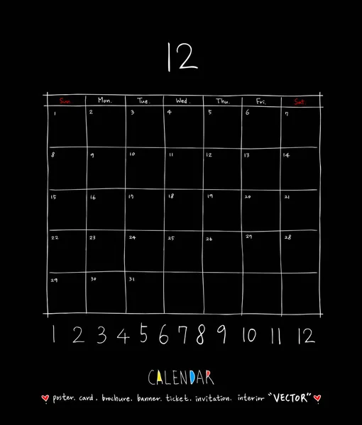 Calendario Dibujado Mano Vector — Vector de stock