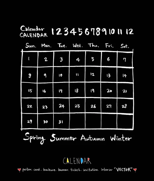 Calendario Degli Schizzi Disegnati Mano Vettore — Vettoriale Stock
