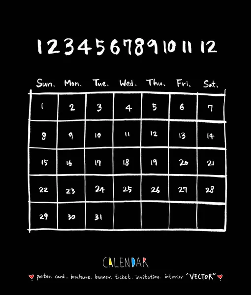 Calendrier Croquis Dessiné Main Vecteur — Image vectorielle