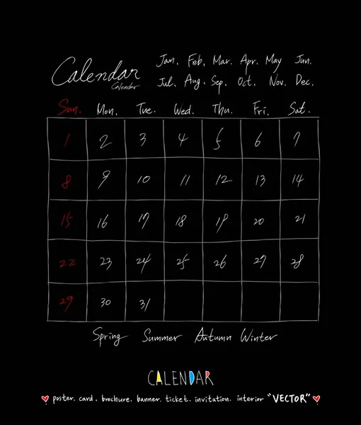 Calendario Degli Schizzi Disegnati Mano Vettore — Vettoriale Stock