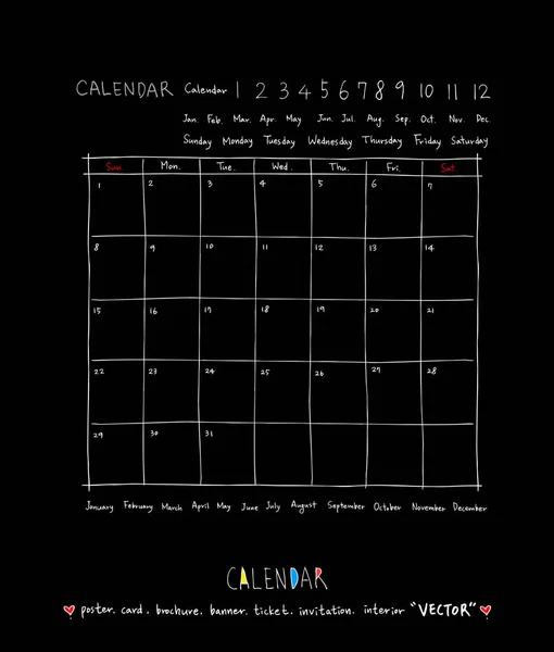 Calendrier Croquis Dessiné Main Vecteur — Image vectorielle