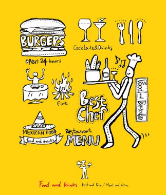 Restoran poster / yarım yamalak gıda menü resimleri - vektör