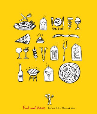 Restoran poster / yarım yamalak gıda menü resimleri - vektör