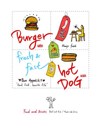 Restoran poster / yarım yamalak gıda menü resimleri - vektör